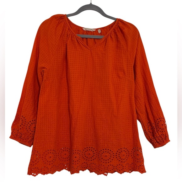 Soft Surroundings W’s Orange Top Eyelet Hem, 100% cotton size Petite Medium - Picture 3 of 8